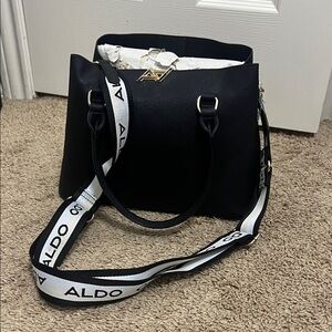 Aldo Black Shoulder Bag with Logo Strap